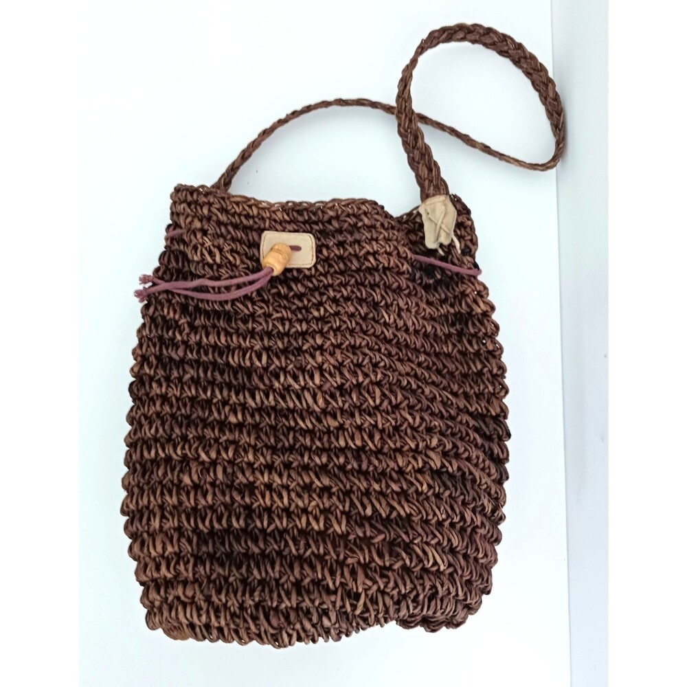 Barganza Handwoven  Lg Slouchy Hobo Crossbody Brown Crochet Maize Straw